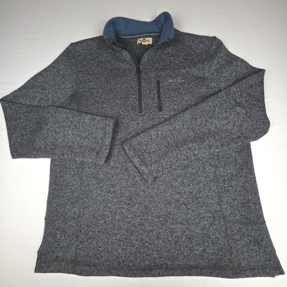 Woolrich Sweater Knit Quarter Zip Pullover Mens XL Gray Blue Fleece